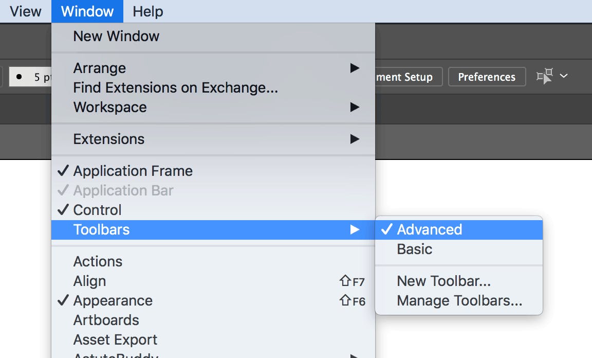 Showing the Advanced Toolbar