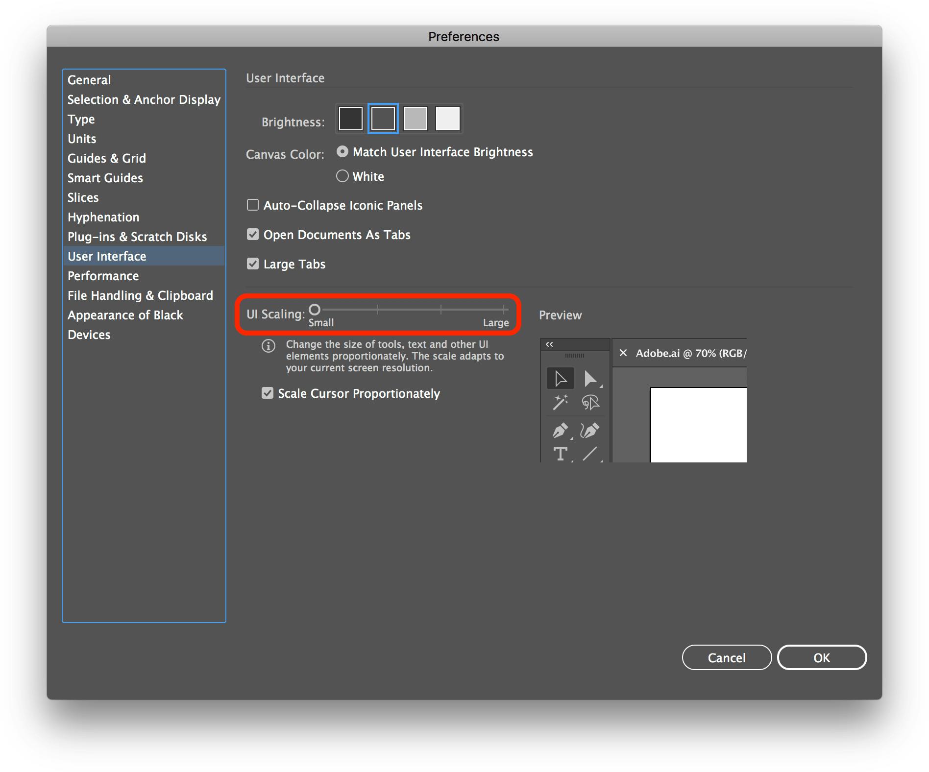 UI Panel Scaling issue in Illustrator CC2019 and above