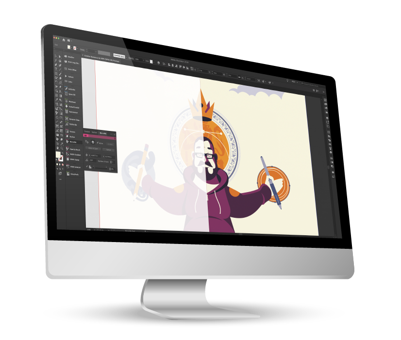iMac showing MirrorMe in action in Adobe Illustrator