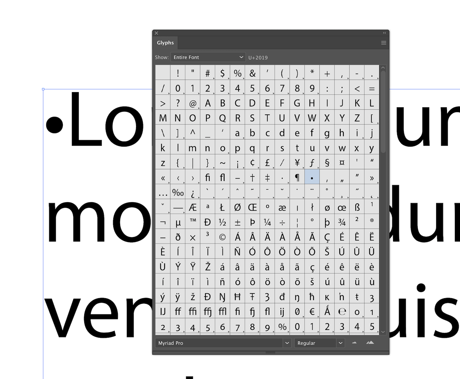 keyboard shortcut bullet point illustrator