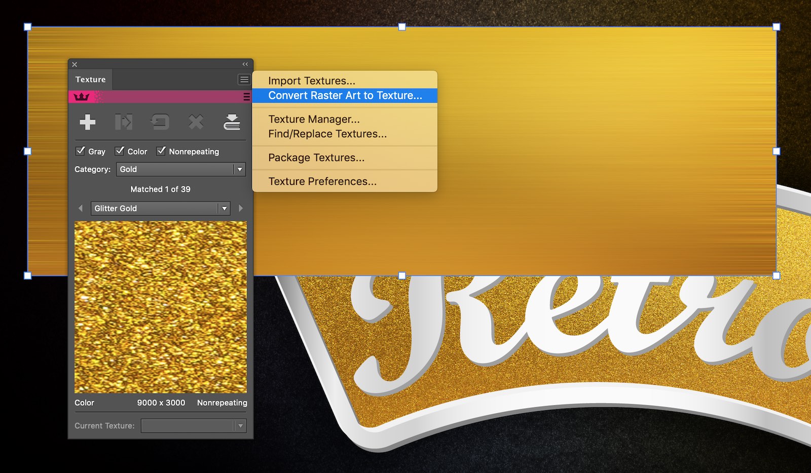 Import brushed gold texture into Texturino texture library